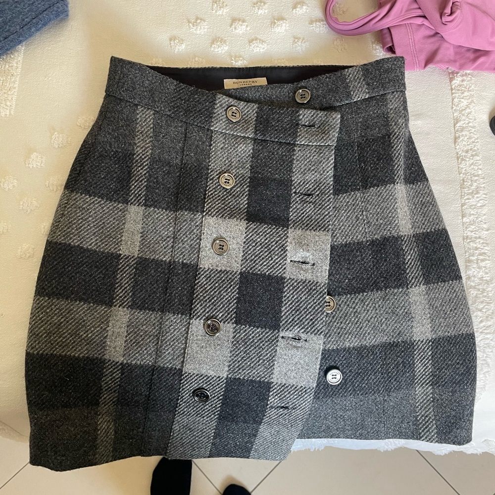 Burberry Button-front Plaid Mini Skirt